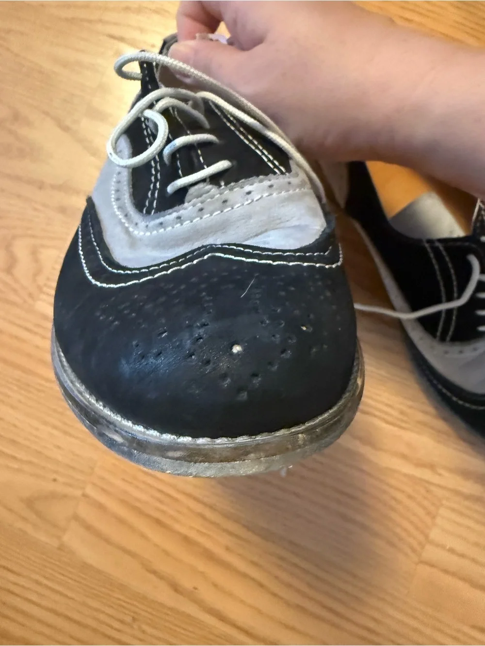 Two-Tone Black and Gray Wingtip Italian Oxfords - 38